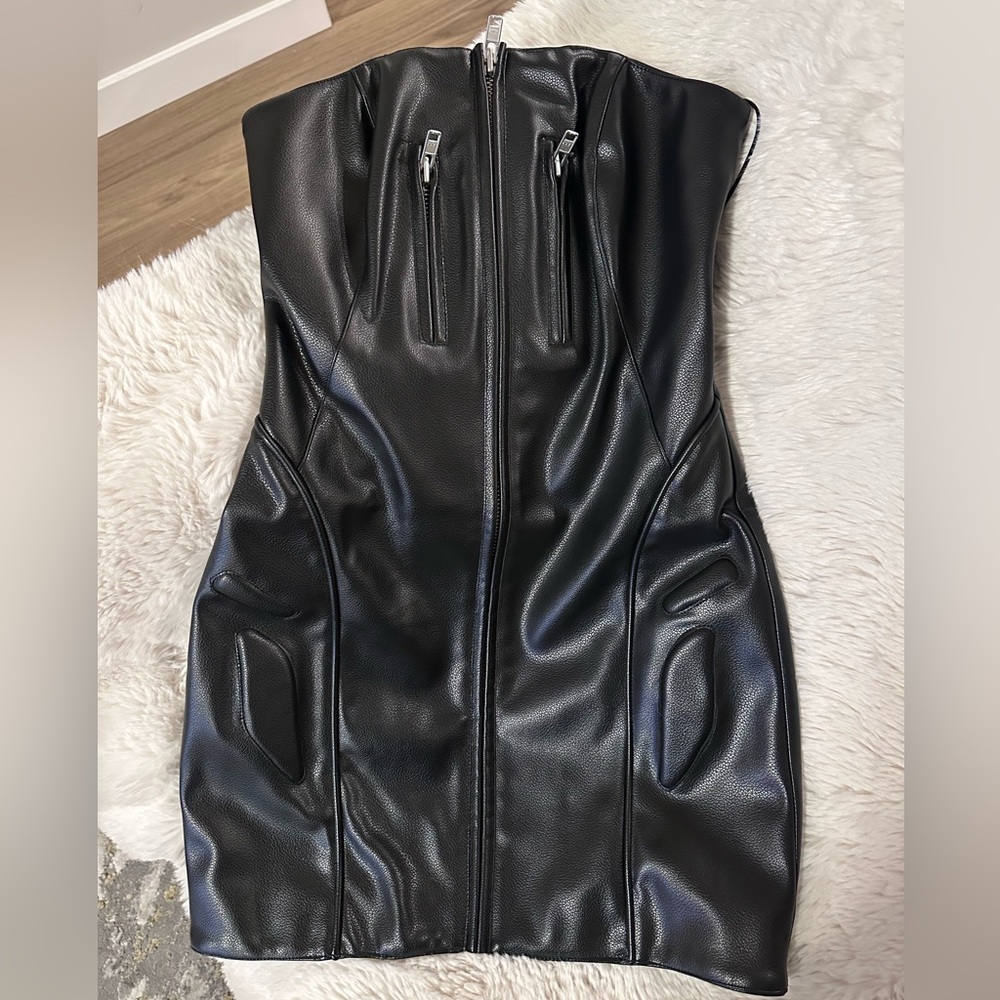 Khy black faux leathered mini dress.